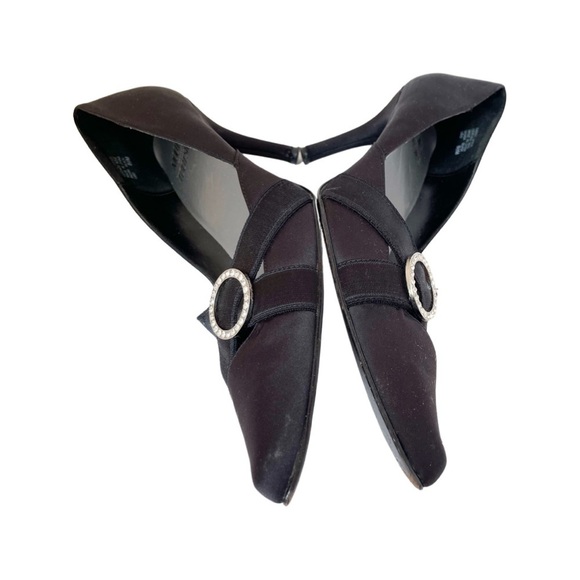 Mootsies Tootsies collection black satin and circle rhinestone LIDO heels 8.5 M - Picture 3 of 9